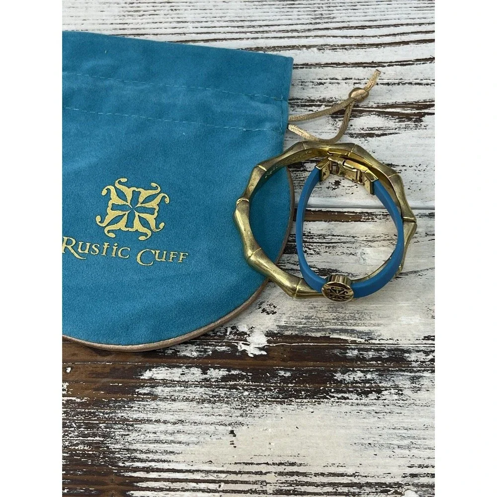 Rustic Cuff Bracelets Lot Of 2 Gold and‎ Turquoise Stackable